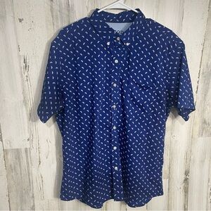 Izod Watermelon Print Button Down Shirt Short Sleeve size XL Blue